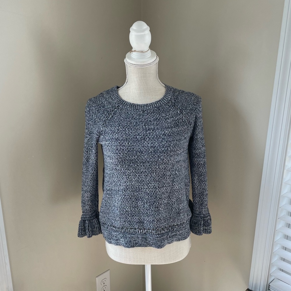 Navy Blue ruffle sleeve knit sweater